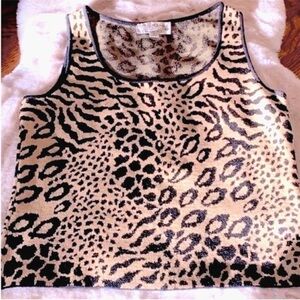 St. John Collection Marie Gray Sleeveless Knit Shell Beige Black Leopard Small